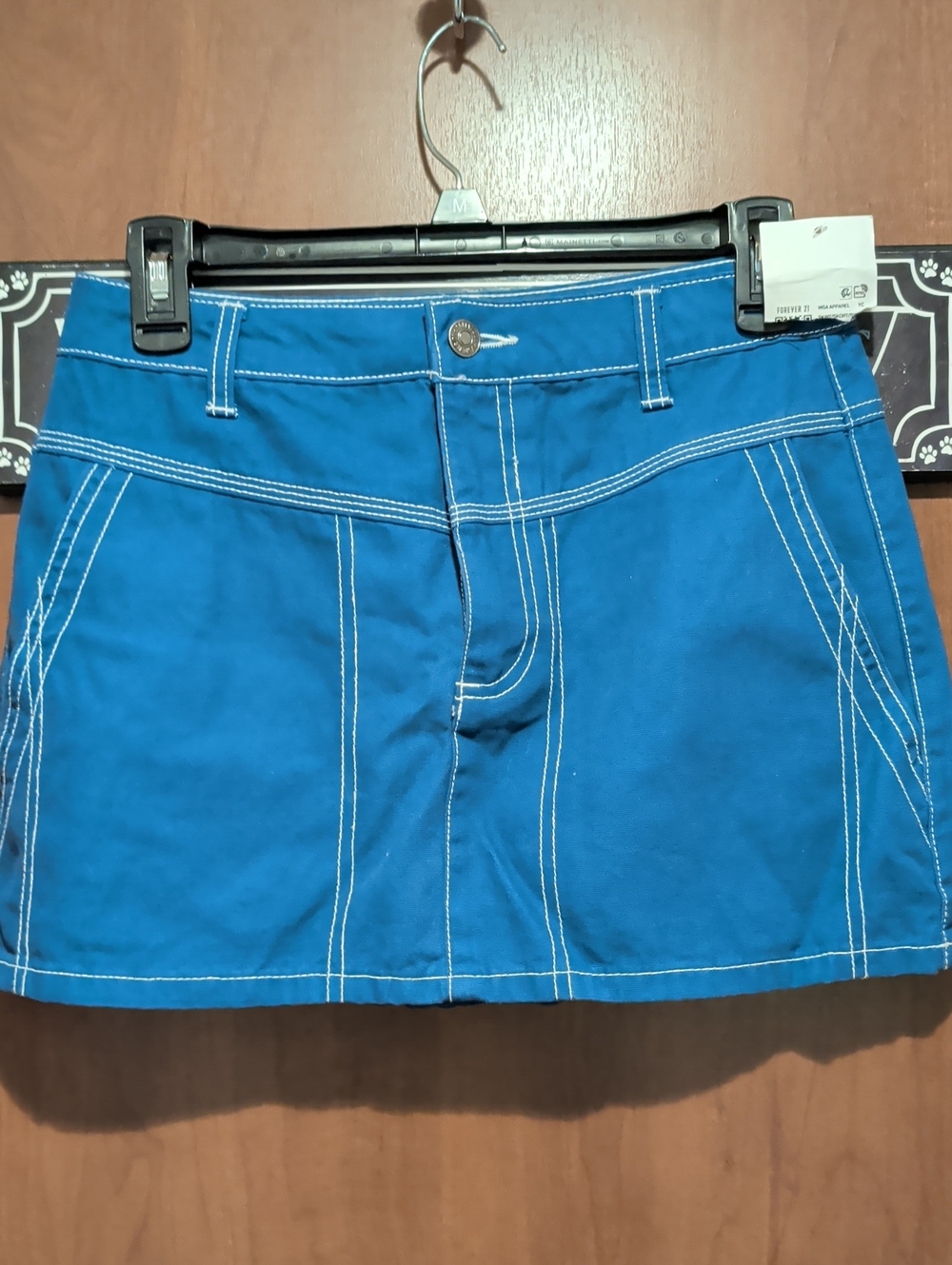 Forever 21 Blue Mini Skirt with White Contrast Stitching